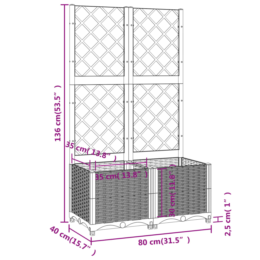 Garden Planter with Trellis Brown 31.5"x15.7"x53.5" PP