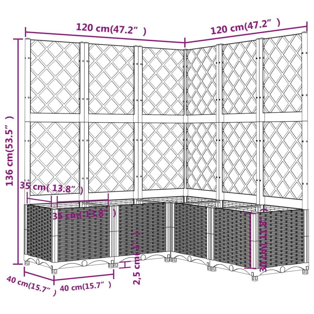 Garden Planter with Trellis Brown 47.2"x47.2"x53.5" PP