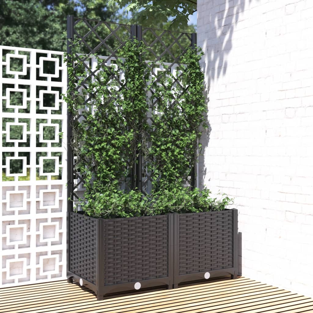 Garden Planter with Trellis Black 31.5"x15.7"x53.5" PP