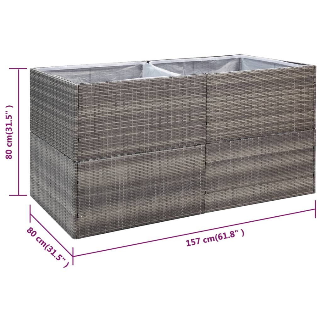 Garden Planter Gray 61.8"x31.5"x31.5" Poly Rattan