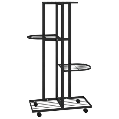 4-Floor Flower Stand with Wheels 17.3"x9.1"x31.5" Black Iron