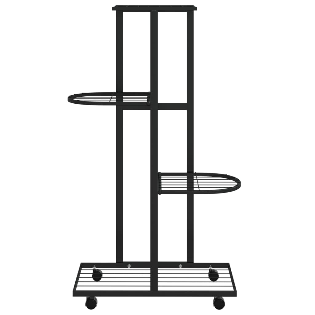 4-Floor Flower Stand with Wheels 17.3"x9.1"x31.5" Black Iron