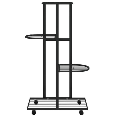 4-Floor Flower Stand with Wheels 17.3"x9.1"x31.5" Black Iron