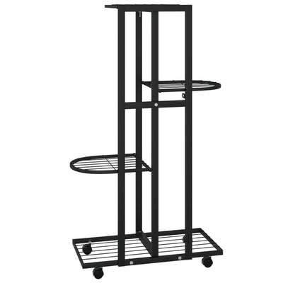 4-Floor Flower Stand with Wheels 17.3"x9.1"x31.5" Black Iron