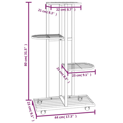 4-Floor Flower Stand with Wheels 17.3"x9.1"x31.5" Black Iron