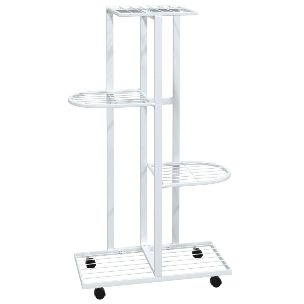 4-Floor Flower Stand with Wheels 17.3"x9.1"x31.5" White Iron