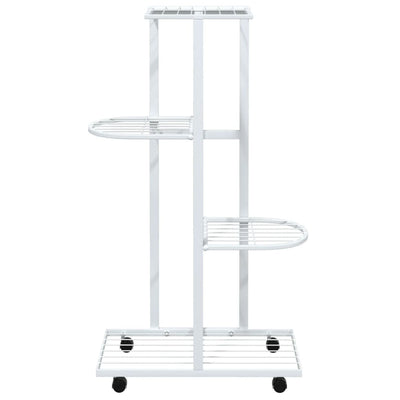 4-Floor Flower Stand with Wheels 17.3"x9.1"x31.5" White Iron