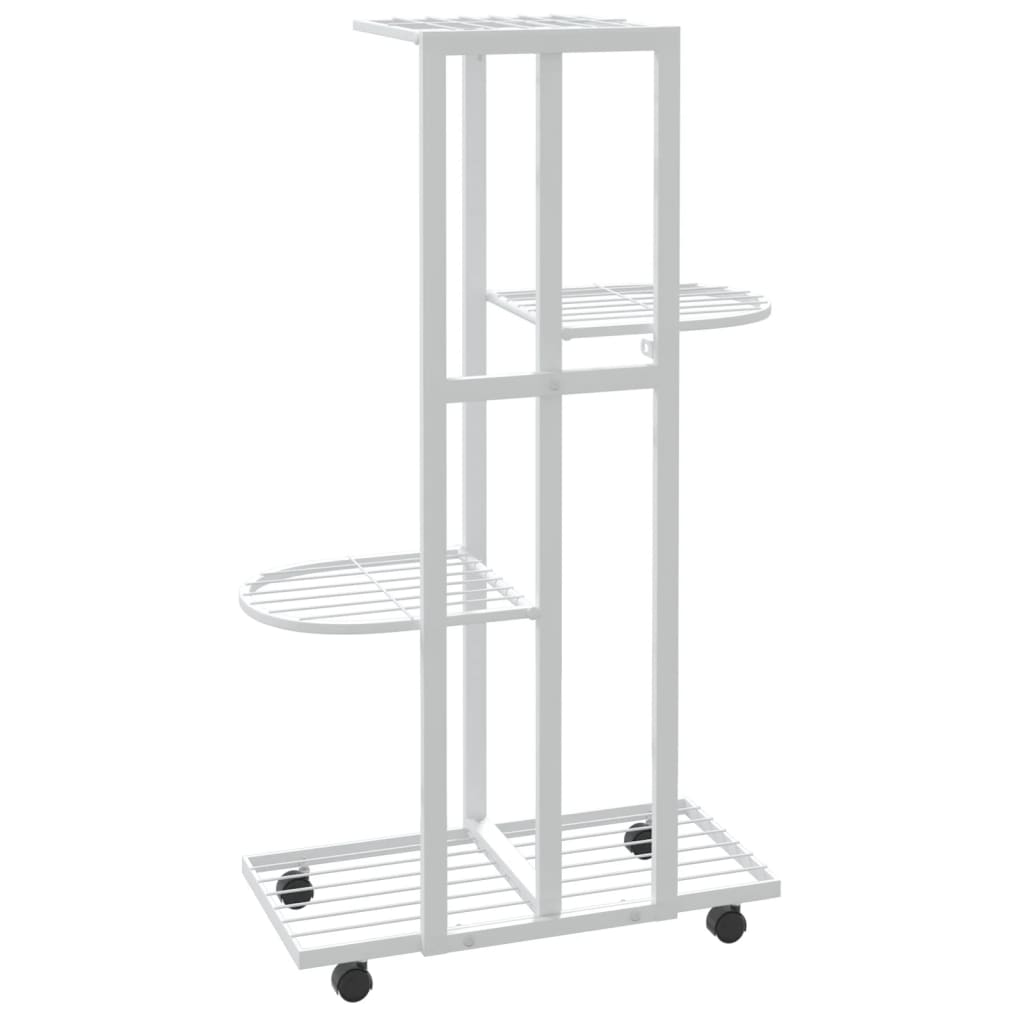 4-Floor Flower Stand with Wheels 17.3"x9.1"x31.5" White Iron