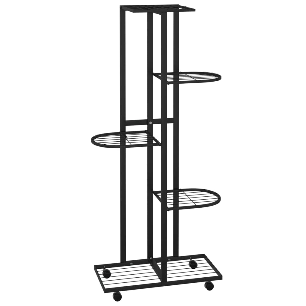 5-Floor Flower Stand with Wheels 17.3"x9.1"x39.4" Black Iron