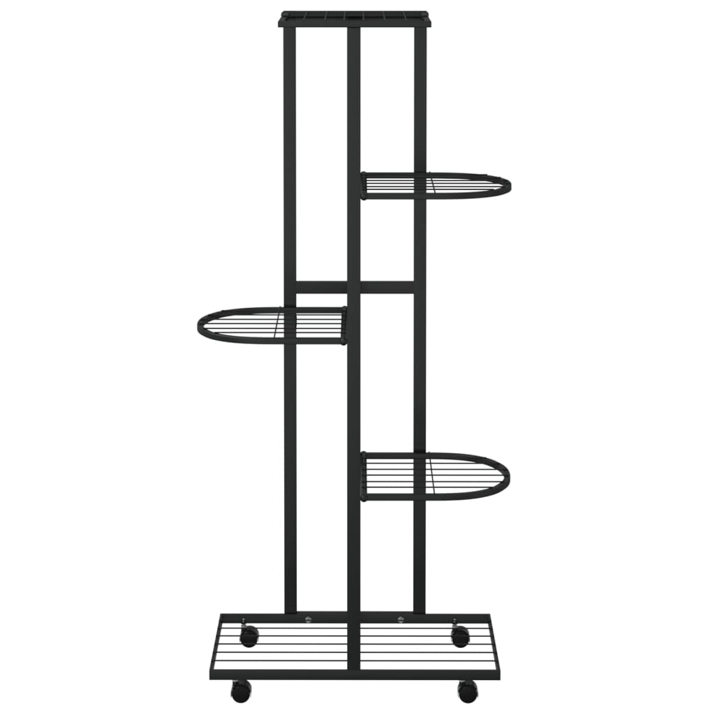 5-Floor Flower Stand with Wheels 17.3"x9.1"x39.4" Black Iron