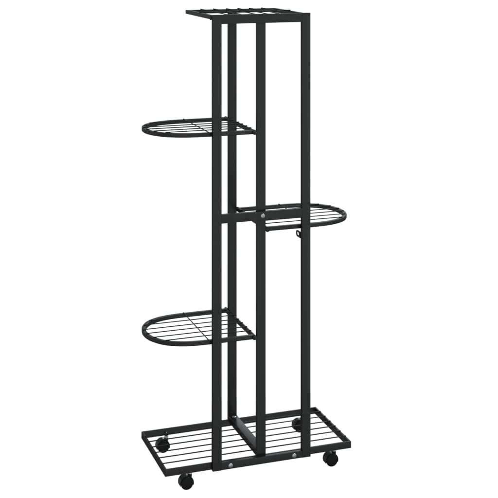 5-Floor Flower Stand with Wheels 17.3"x9.1"x39.4" Black Iron