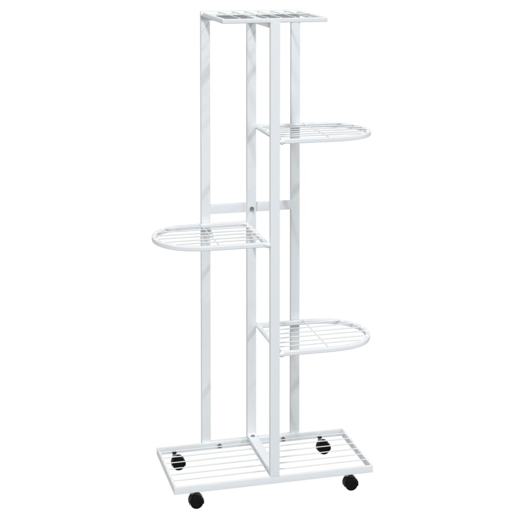 5-Floor Flower Stand with Wheels 17.3"x9.1"x39.4" White Iron