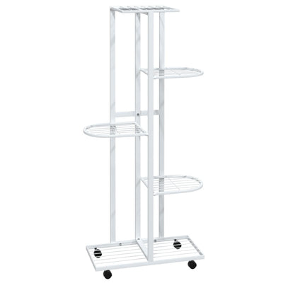 5-Floor Flower Stand with Wheels 17.3"x9.1"x39.4" White Iron