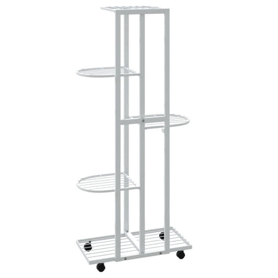 5-Floor Flower Stand with Wheels 17.3"x9.1"x39.4" White Iron