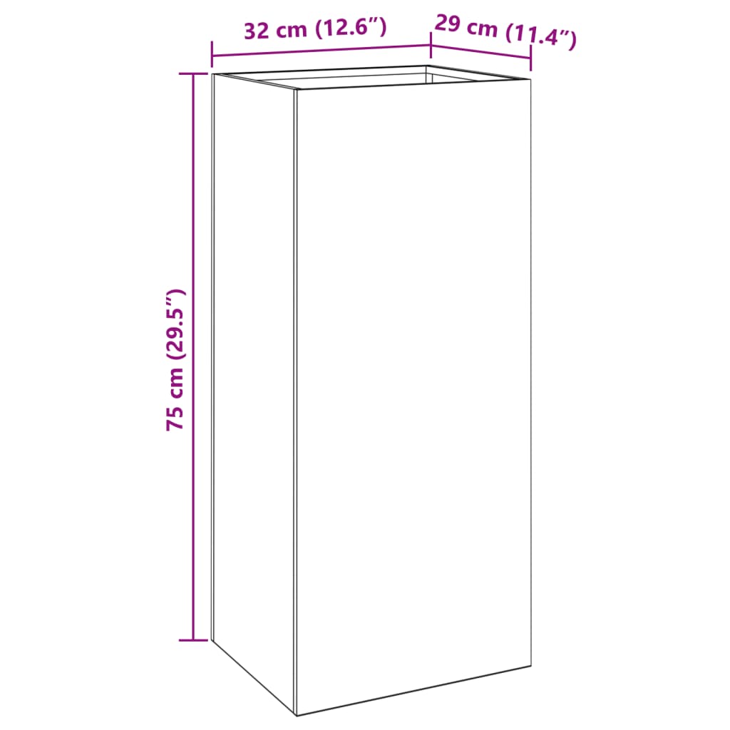 Planter 12.6"x11.4"x29.5" Corten Steel