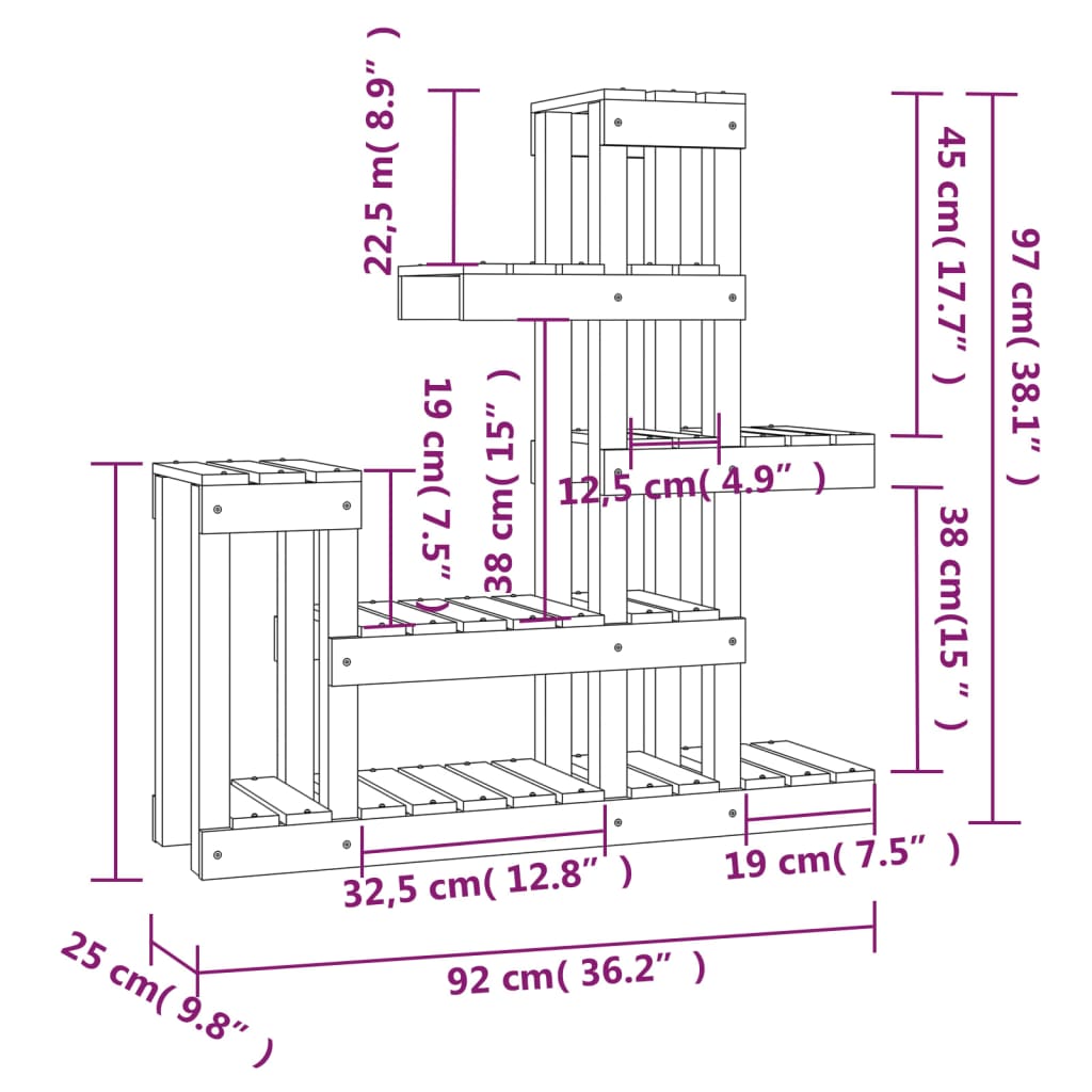 Plant Stand White 36.2x9.8x38.2" Solid Wood Pine