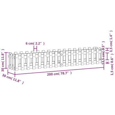 Garden Raised Bed with Fence Design 78.7"x11.8"x11.8" Solid Wood Pine