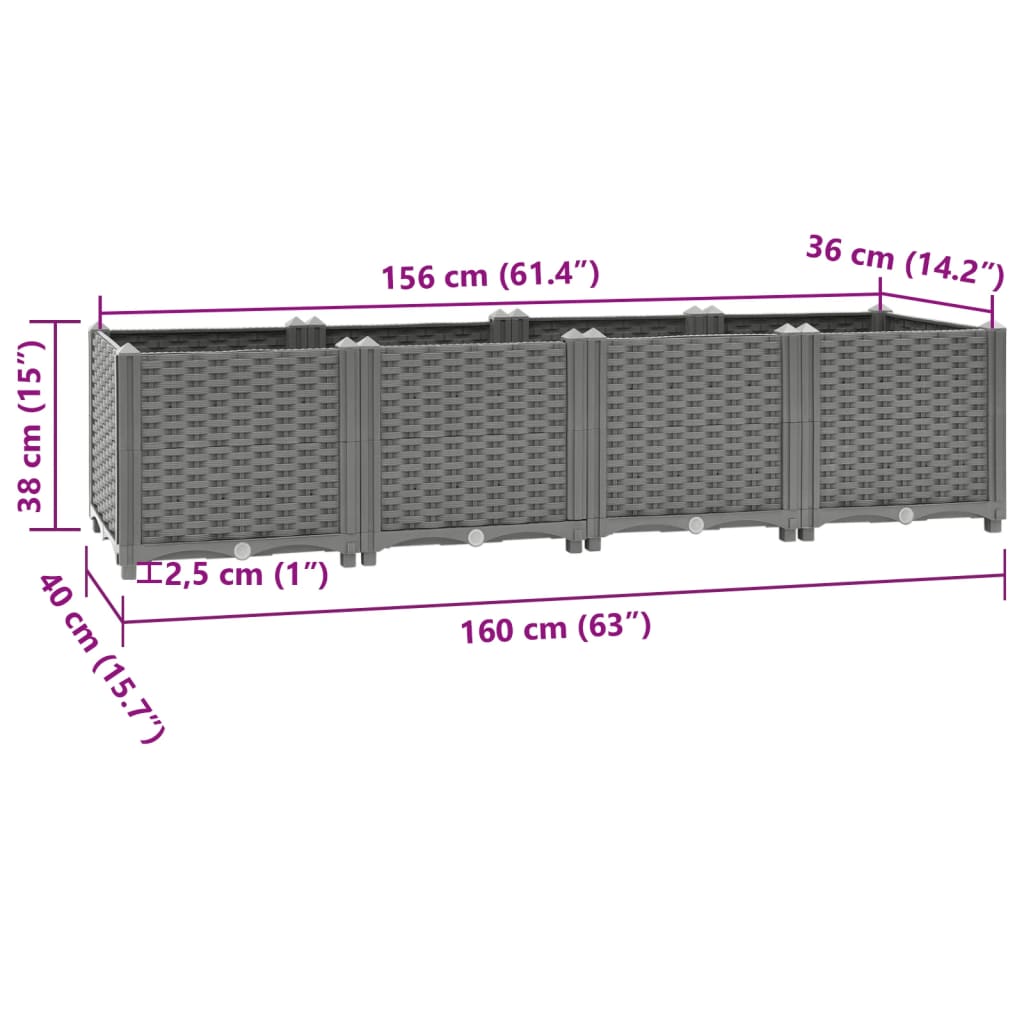 Raised Bed Light Gray 63"x15.7"x15" Polypropylene