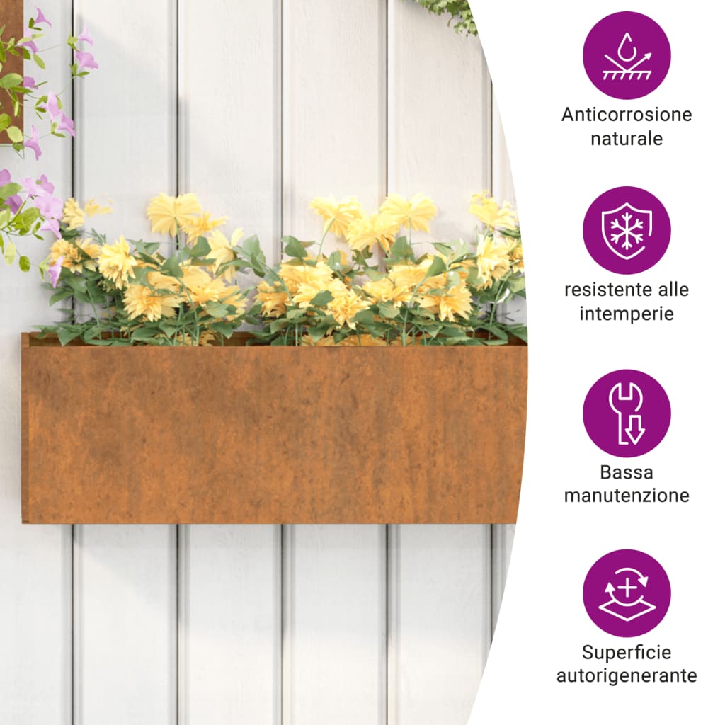 Wall Planters 2 pcs Rusty Corten Steel 20.9"x3.9"x6.7"