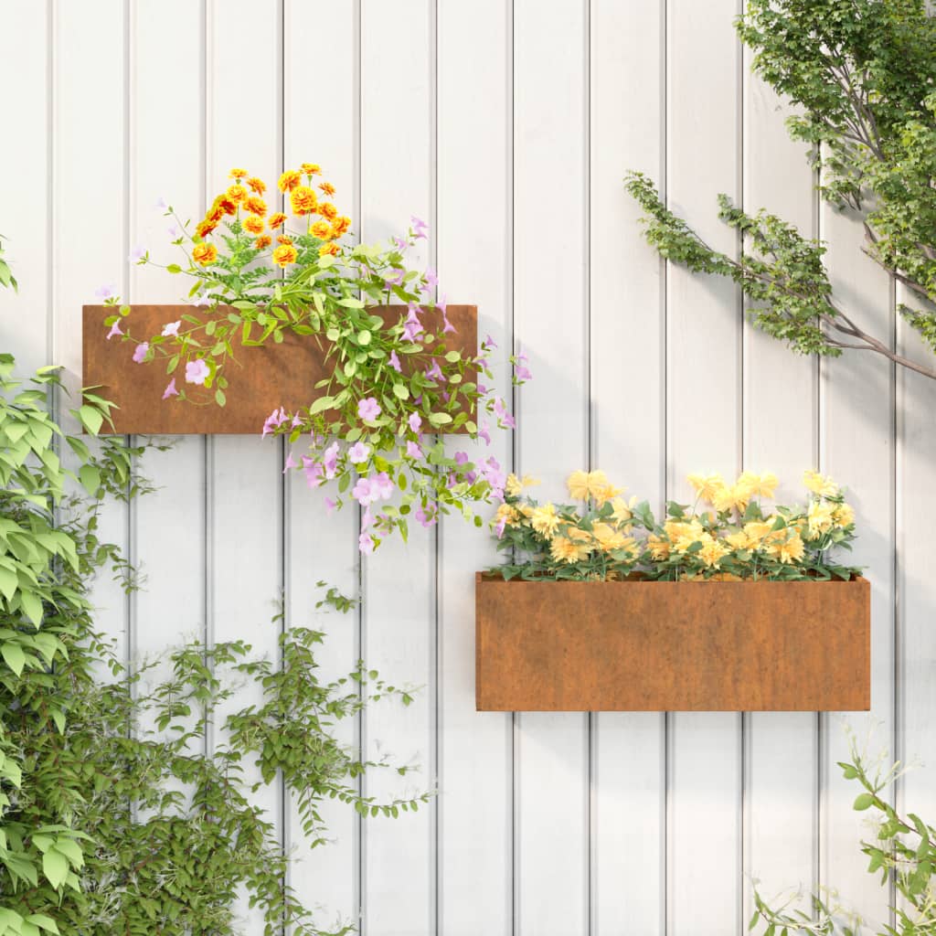 Wall Planters 2 pcs Rusty Corten Steel 20.9"x3.9"x6.7"