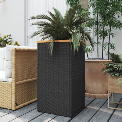 Planter Black 15.7"x15.7"x31.5" Poly Rattan