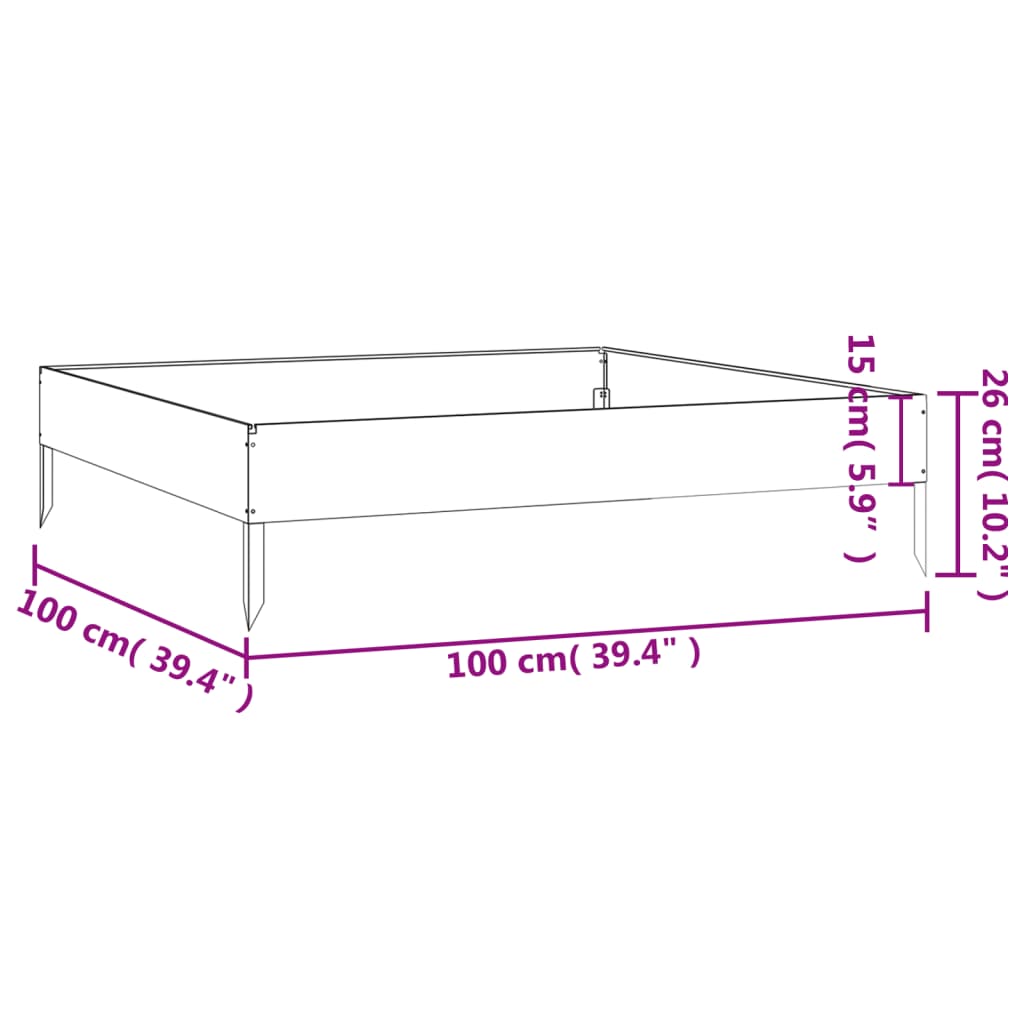 Garden Raised Bed 39.4"x39.4"x10.2" Corten Steel