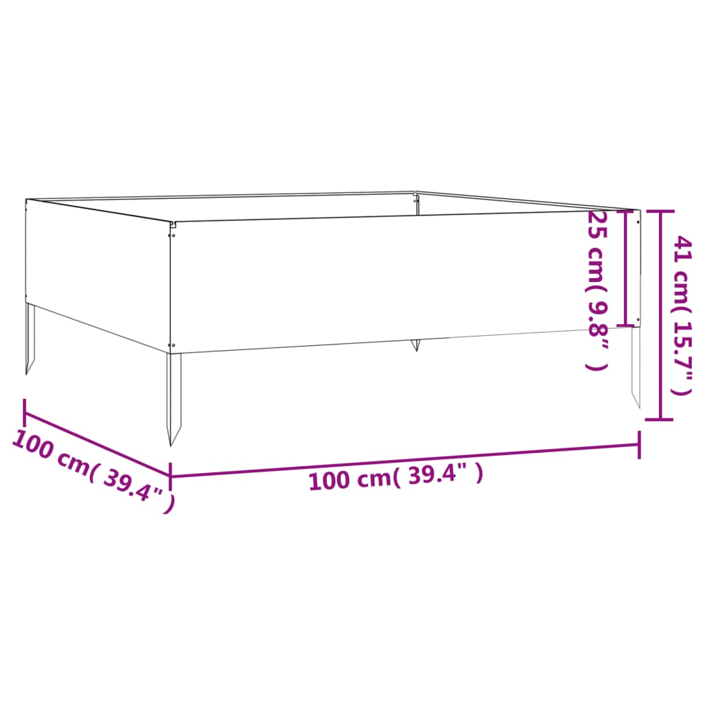 Garden Raised Bed 39.4"x39.4"x16.1" Corten Steel