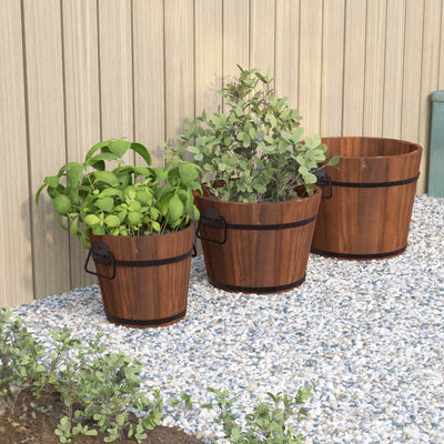 3 Piece Wooden Bucket Planter Set Solid Wood Fir