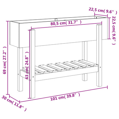 Patio Raised Bed  101x30 x 27.2 " Solid Wood Pine