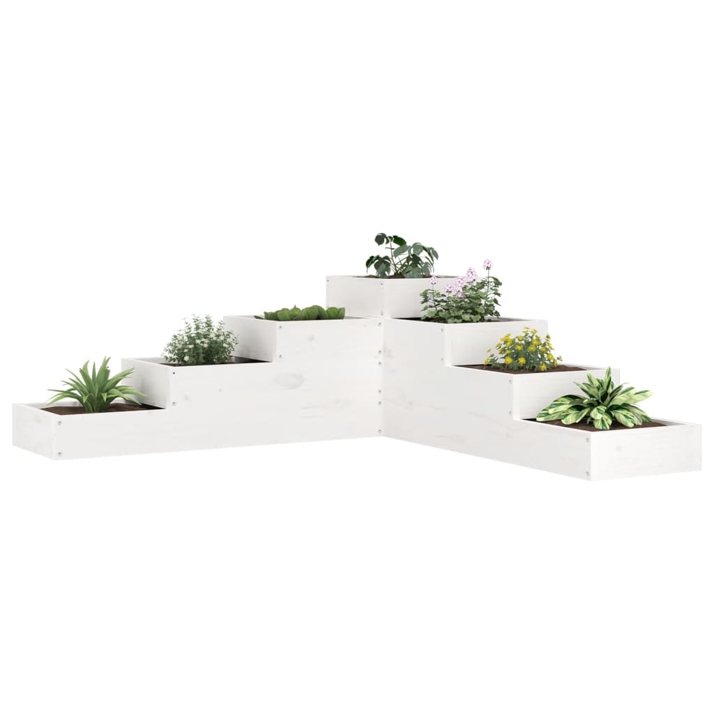 Patio Planter 4-Tier 41.7x41.1x14.2" White Solid Wood Pine