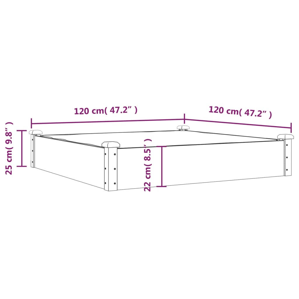 Garden Raised Bed with Liner Brown 47.2"x47.2"x9.8" Solid Wood Fir