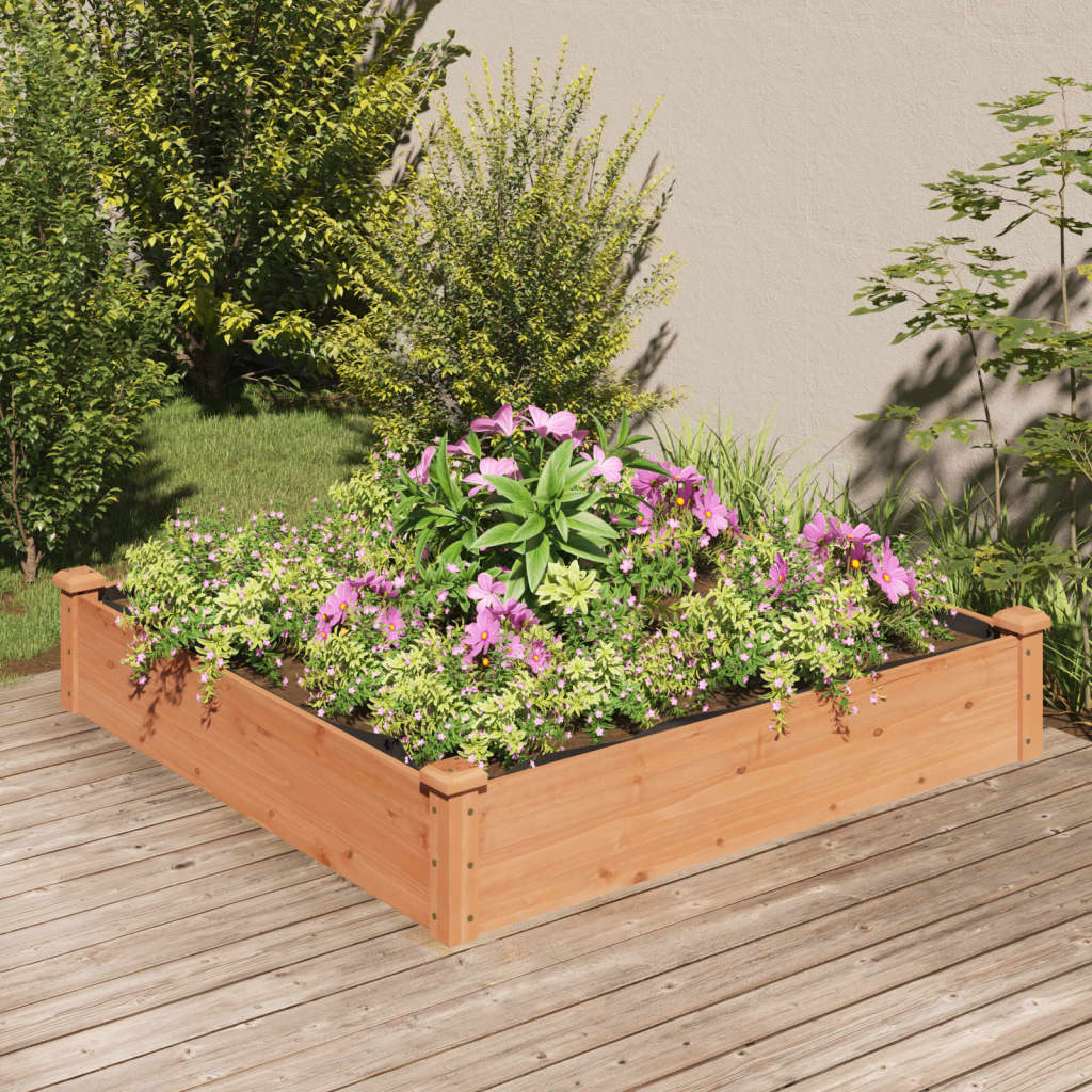 Garden Raised Bed with Liner Brown 47.2"x47.2"x9.8" Solid Wood Fir