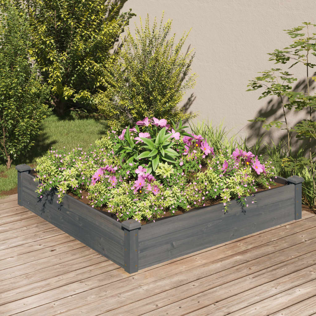 Garden Raised Bed with Liner Gray 47.2"x47.2"x9.8" Solid Wood Fir