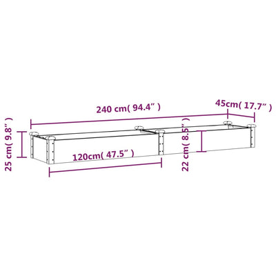 Garden Raised Bed with Liner Brown 94.5"x17.7"x9.8" Solid Wood Fir