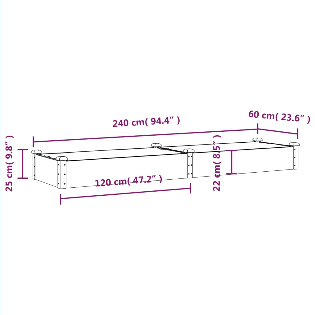 Garden Raised Bed with Liner Brown 94.5"x23.6"x9.8" Solid Wood Fir