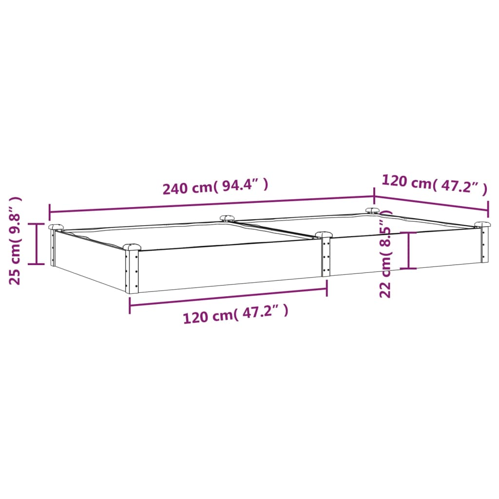 Garden Raised Bed with Liner 94.5"x47.2"x9.8" Solid Wood Fir