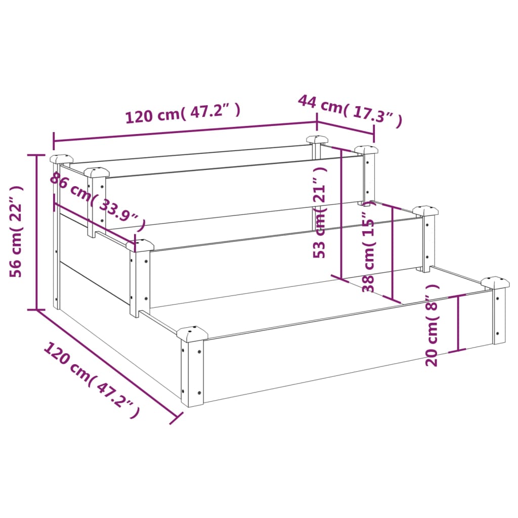 Garden Raised Bed 47.2"x47.2"x22" Solid Wood Fir