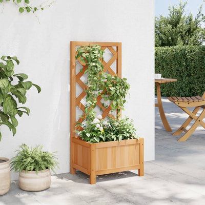 Planter with Trellis Brown Solid Wood Fir