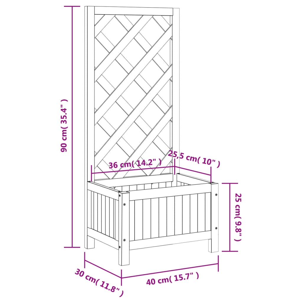 Planter with Trellis Brown Solid Wood Fir