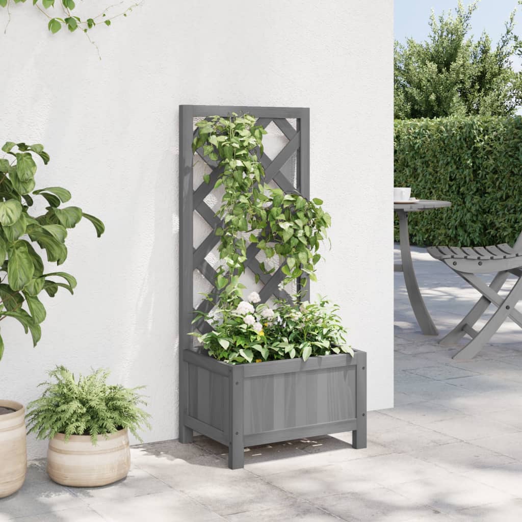 Planter with Trellis Gray Solid Wood Fir