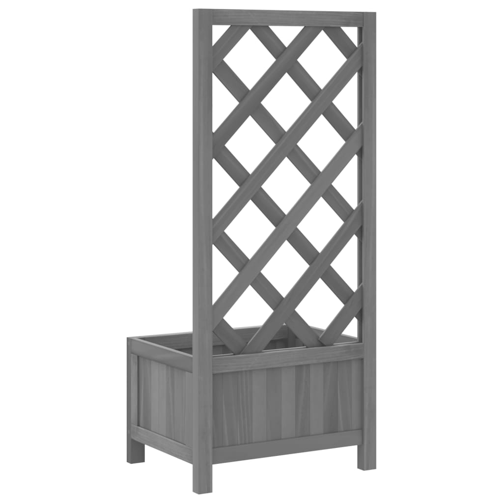 Planter with Trellis Gray Solid Wood Fir