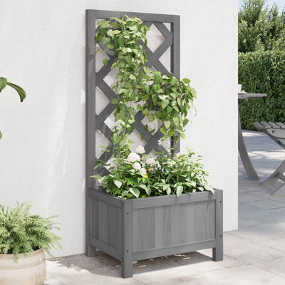 Planter with Trellis Gray Solid Wood Fir