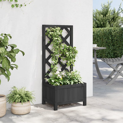 Planter with Trellis Black Solid Wood Fir