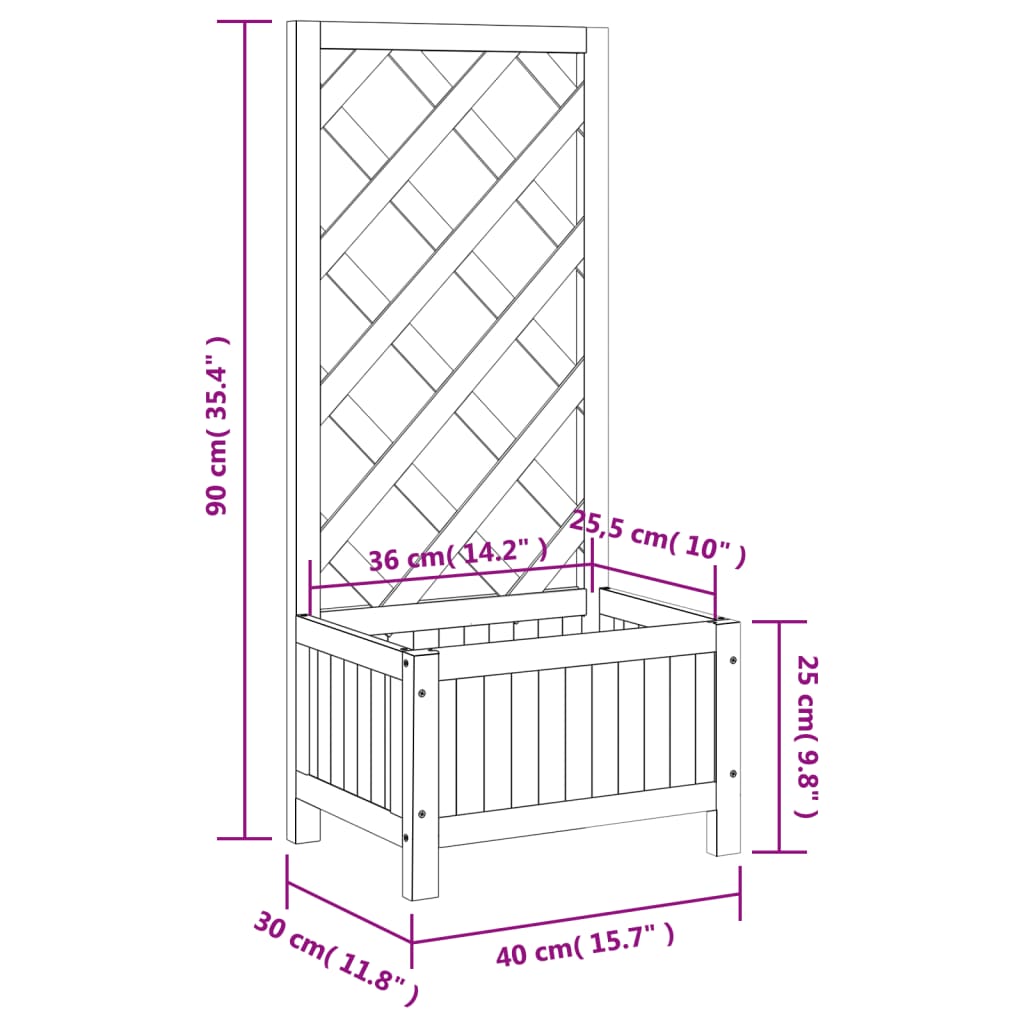 Planter with Trellis Black Solid Wood Fir