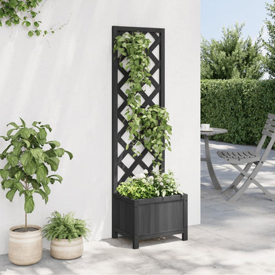 Planter with Trellis Black Solid Wood Fir