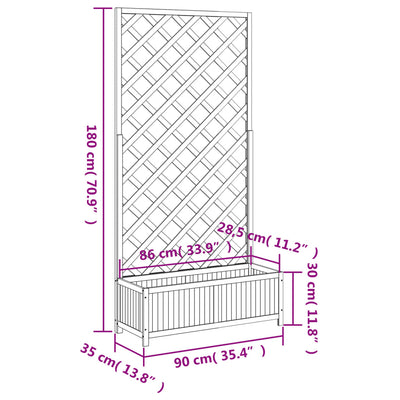 Planter with Trellis Brown Solid Wood Fir