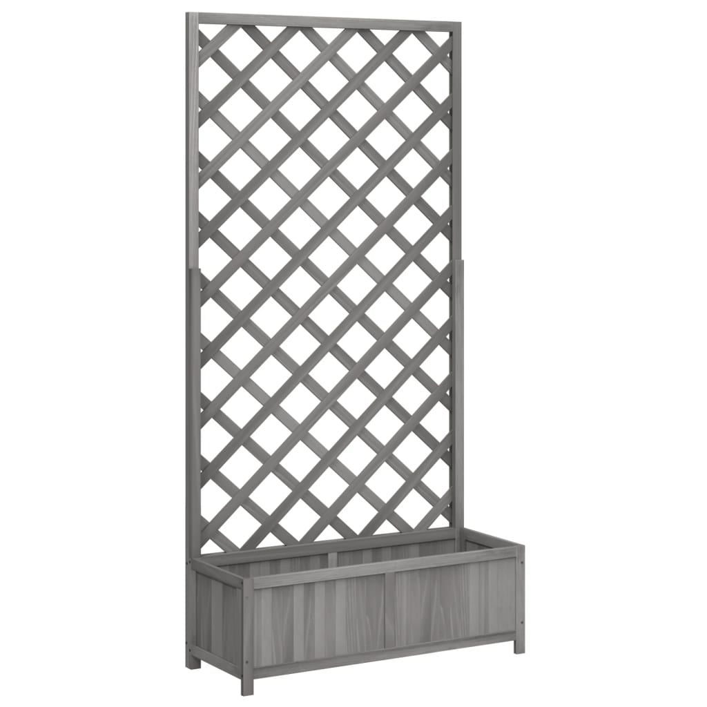 Planter with Trellis Gray Solid Wood Fir