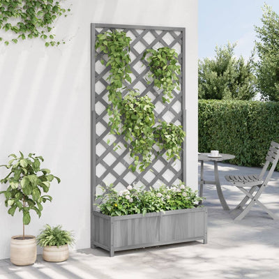 Planter with Trellis Gray Solid Wood Fir