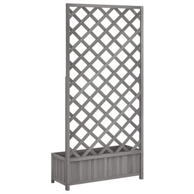 Planter with Trellis Gray Solid Wood Fir