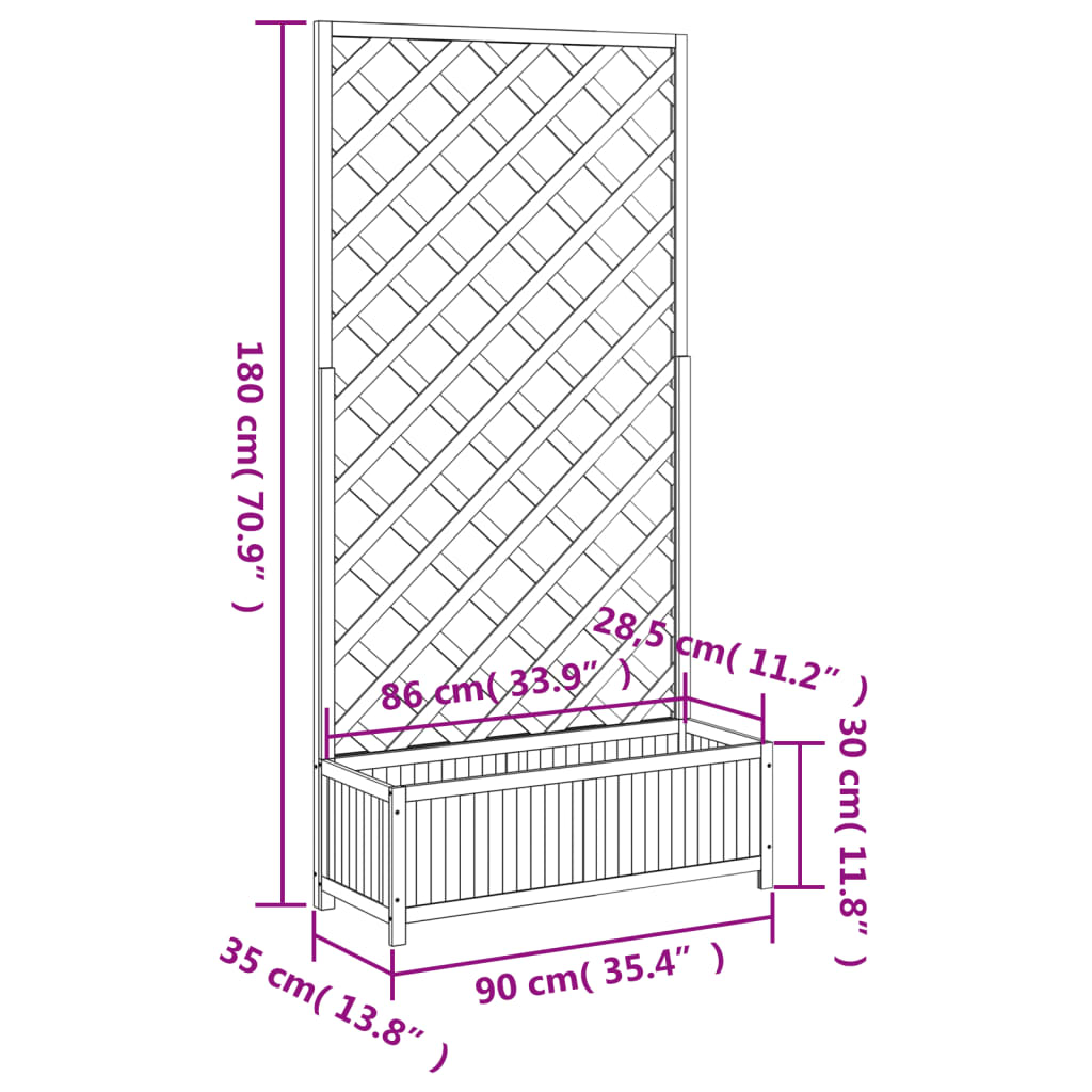 Planter with Trellis Gray Solid Wood Fir